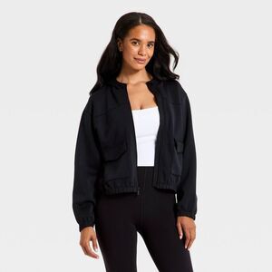 All In Motion - Women's Airy Sleek Full Zip Scuba Hooded Jacket -  Black